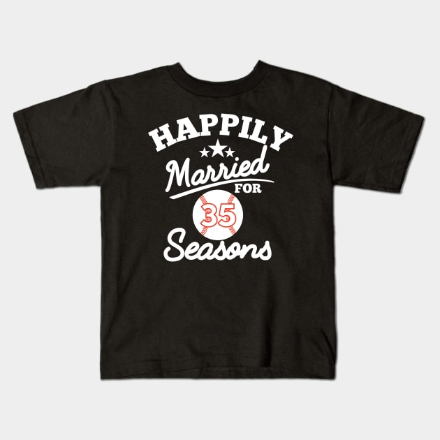 Happily married for 35 seasons, baseball couple gift Kids T-Shirt by RusticVintager